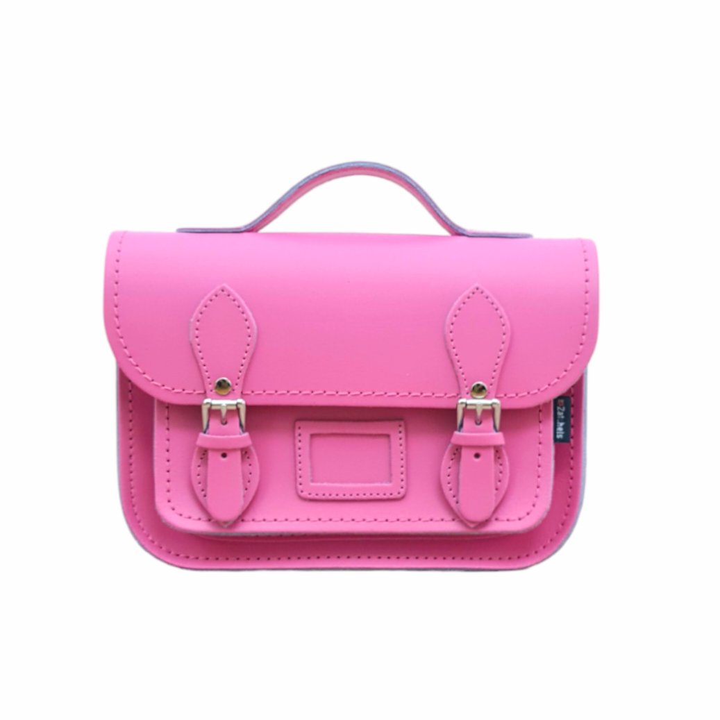 Leather Midi Satchel - Hot Fuchsia Pink  