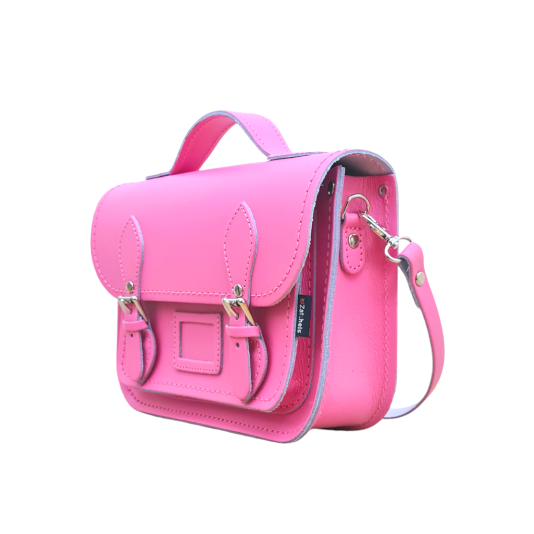 Leather Midi Satchel - Hot Fuchsia Pink  
