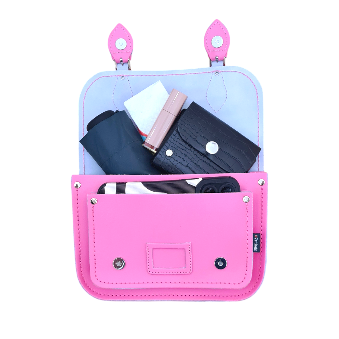 Leather Midi Satchel - Hot Fuchsia Pink  