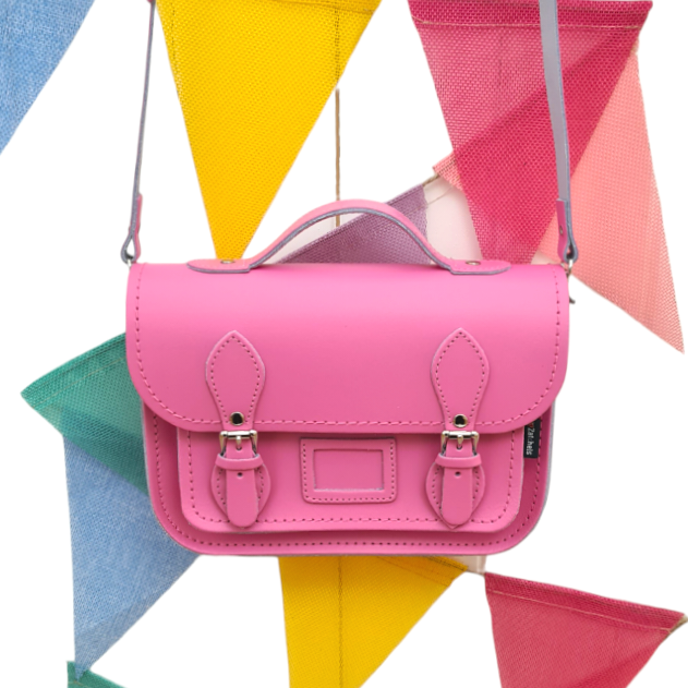 Leather Midi Satchel - Hot Fuchsia Pink  