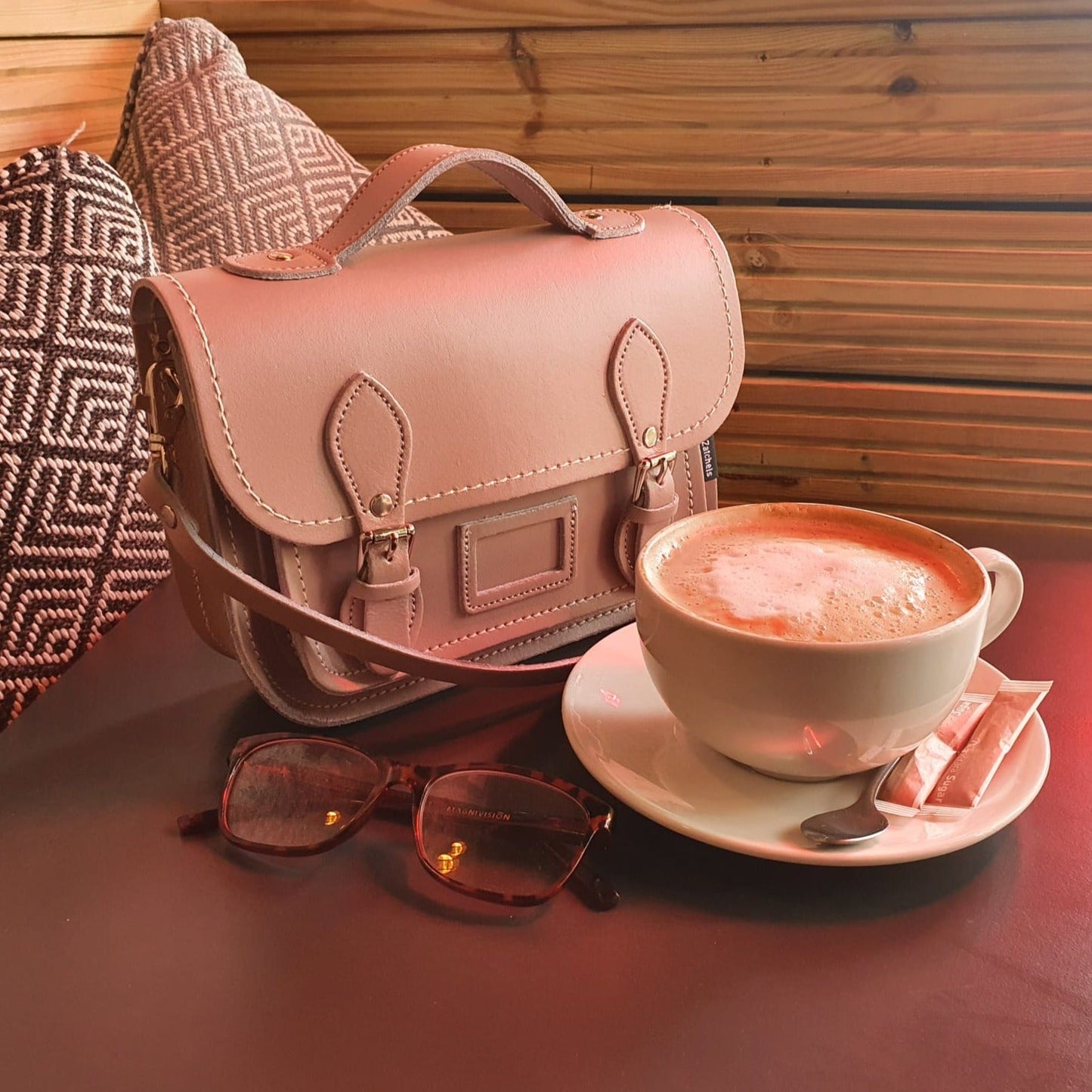 Leather Midi Satchel Iced Coffee