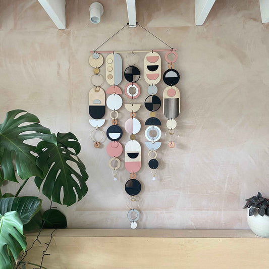 Large Pink Geometric Wall Art - Contemporary Wall Art- Big Grey Wall Tapestry