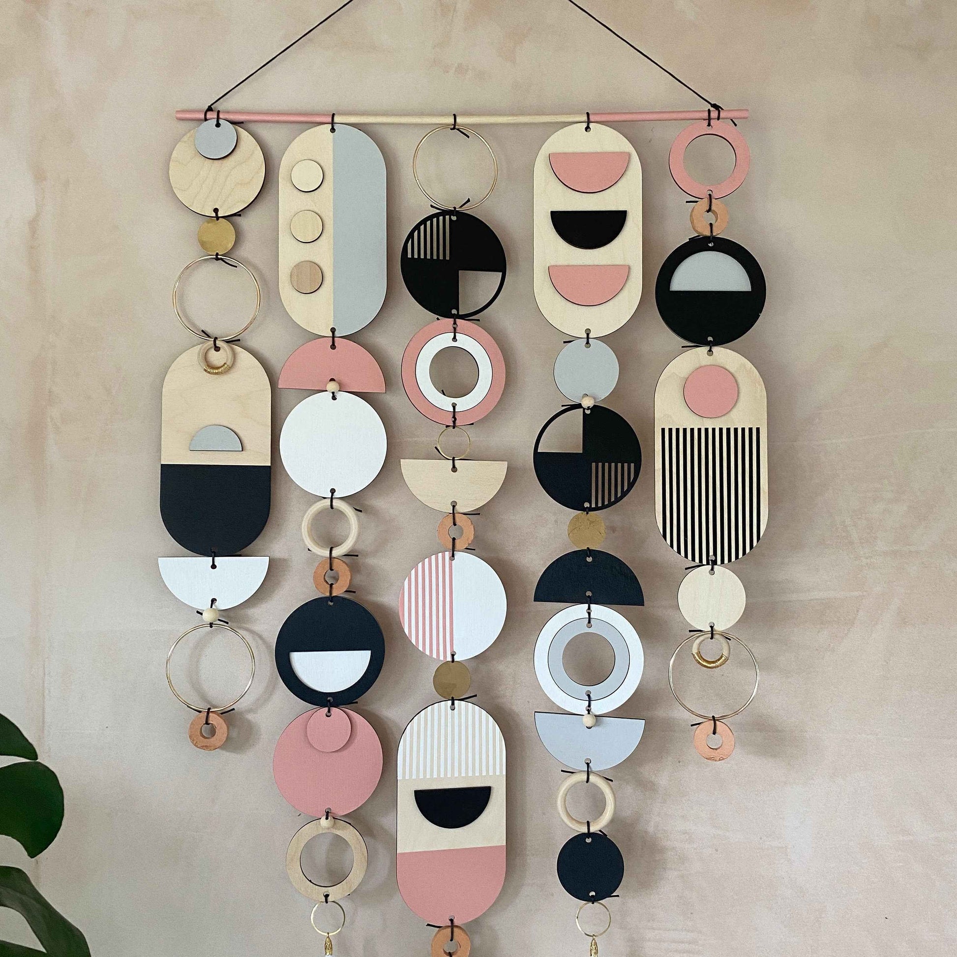 Large Pink Geometric Wall Art - Contemporary Wall Art- Big Grey Wall Tapestry