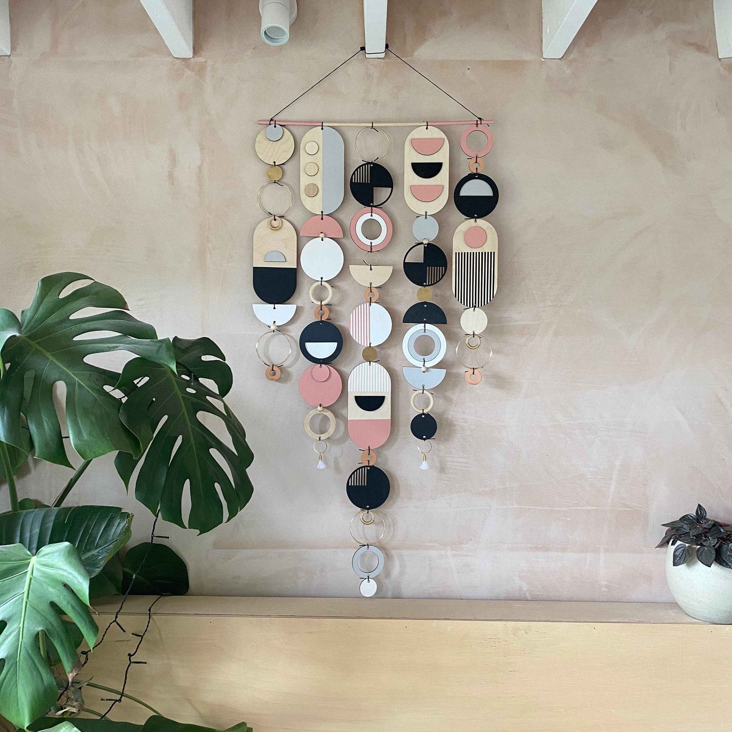 Large Pink Geometric Wall Art - Contemporary Wall Art- Big Grey Wall Tapestry