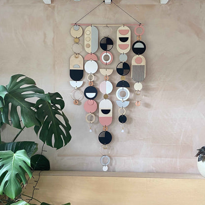 Large Pink Geometric Wall Art - Contemporary Wall Art- Big Grey Wall Tapestry