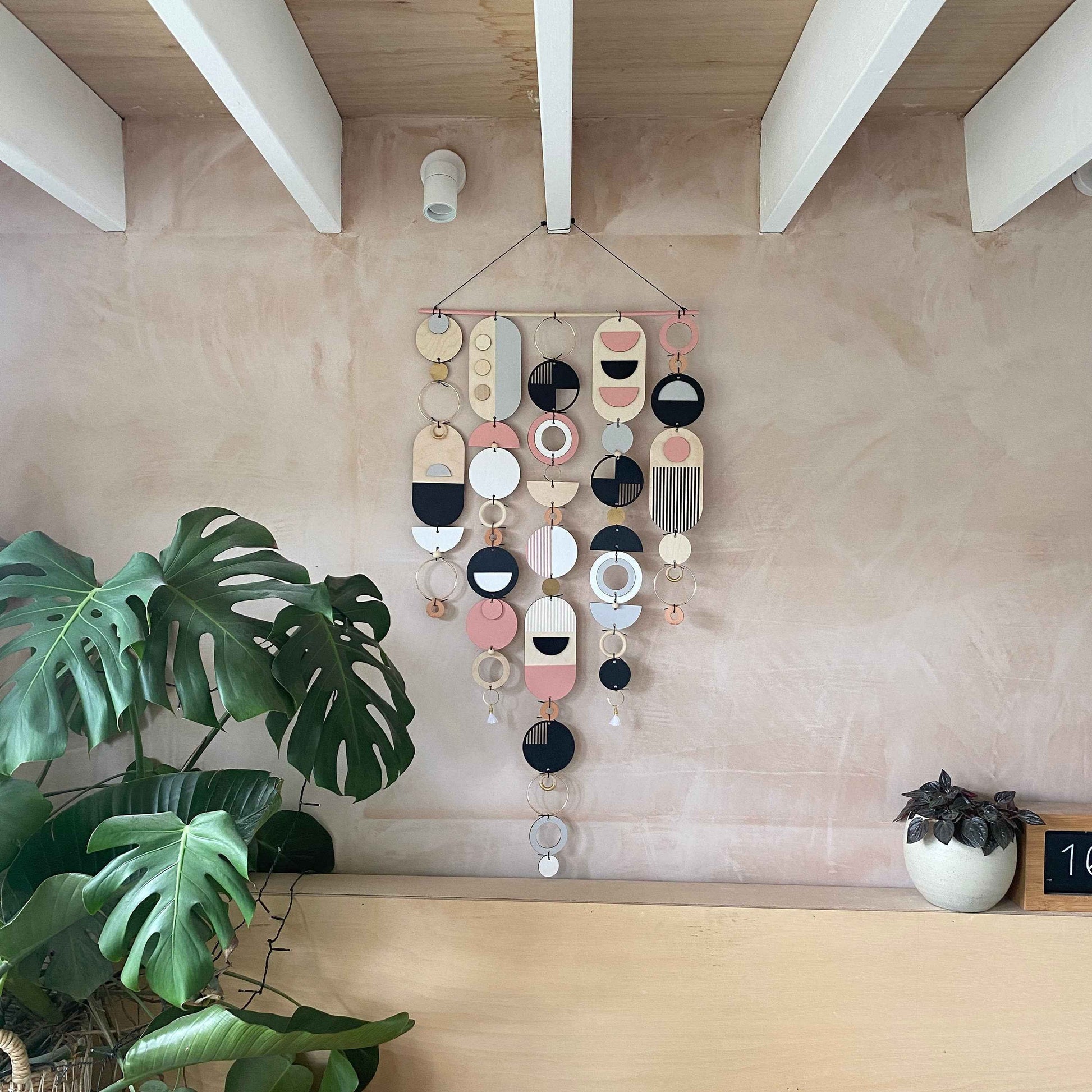 Large Pink Geometric Wall Art - Contemporary Wall Art- Big Grey Wall Tapestry