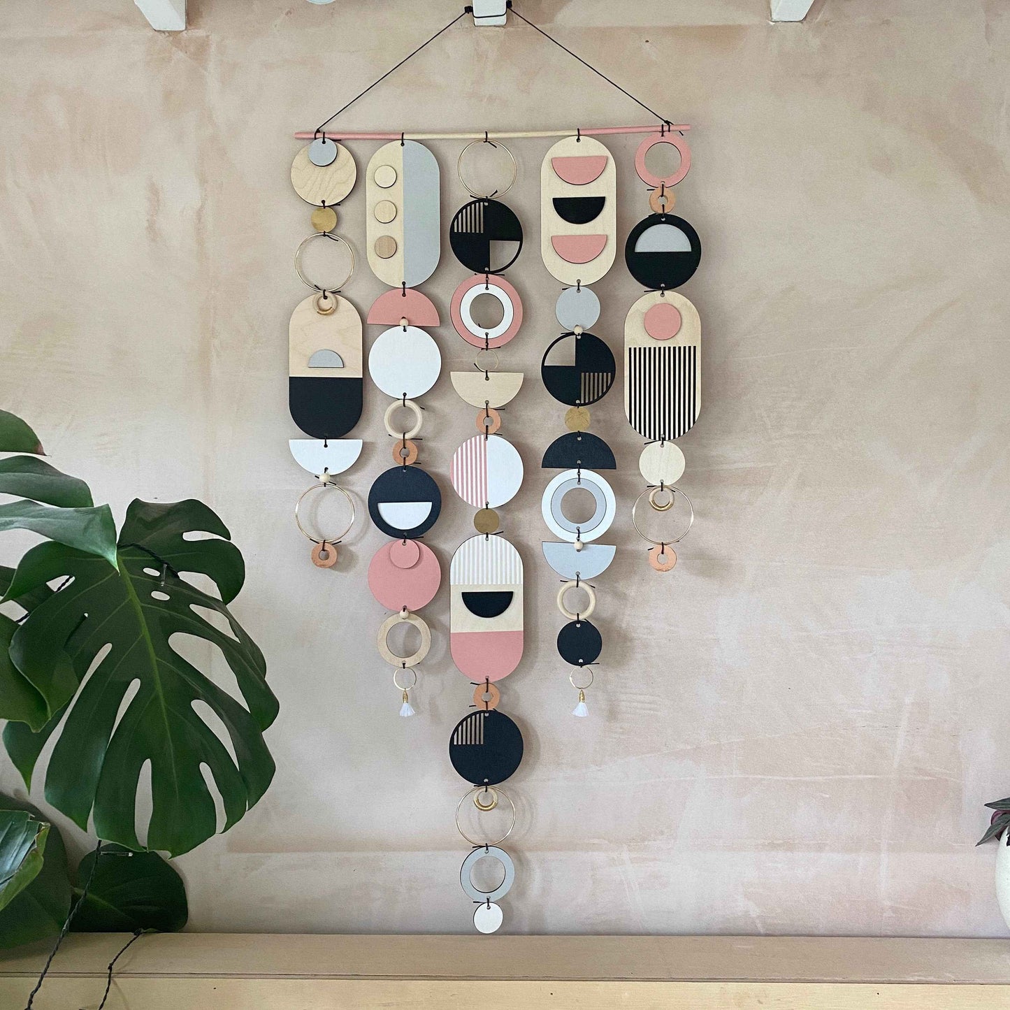 Large Pink Geometric Wall Art - Contemporary Wall Art- Big Grey Wall Tapestry