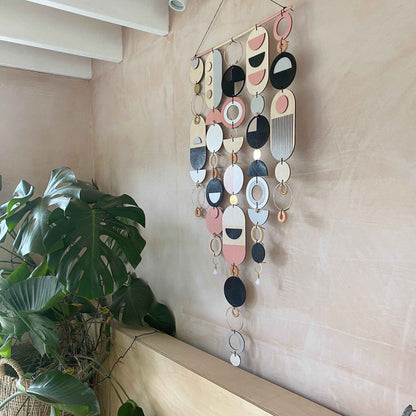 Large Pink Geometric Wall Art - Contemporary Wall Art- Big Grey Wall Tapestry