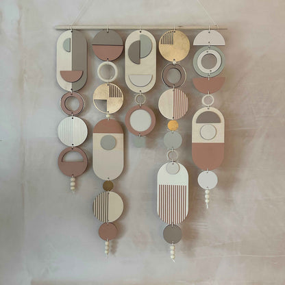 Modern Wall Art Gold Metal Hoop Detailing and Blush Pink Accents
