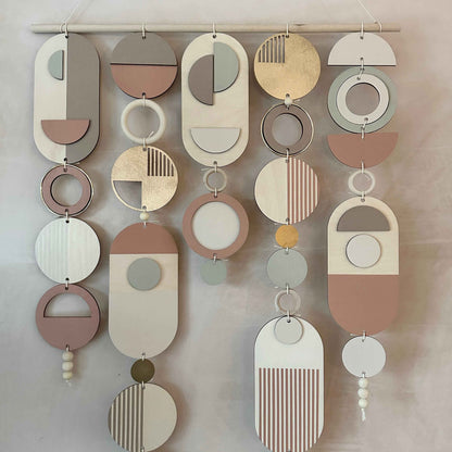 Modern Wall Art Gold Metal Hoop Detailing and Blush Pink Accents