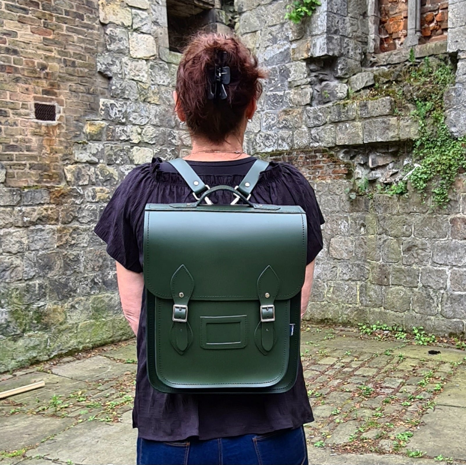 Handmade Leather City Backpack - Ivy Green  
