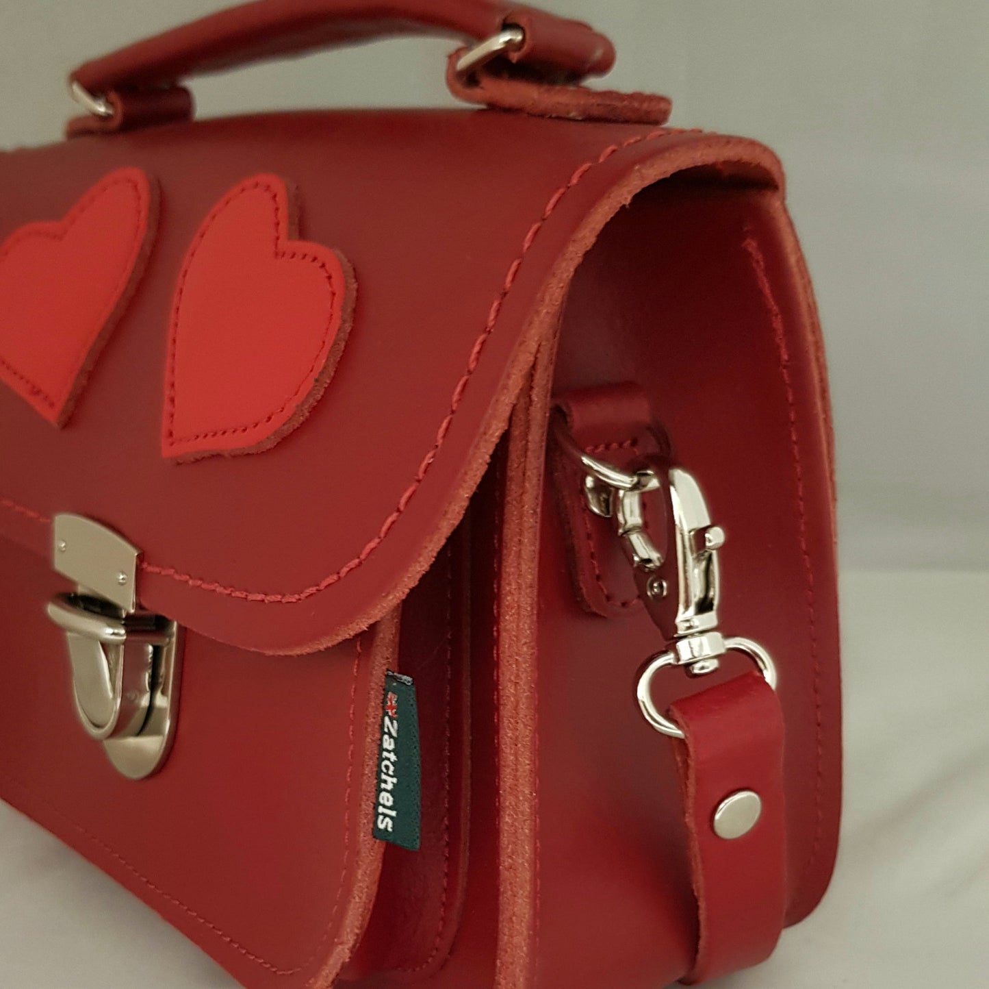 Luna Handmade Leather Bag - Love Hearts- Red  