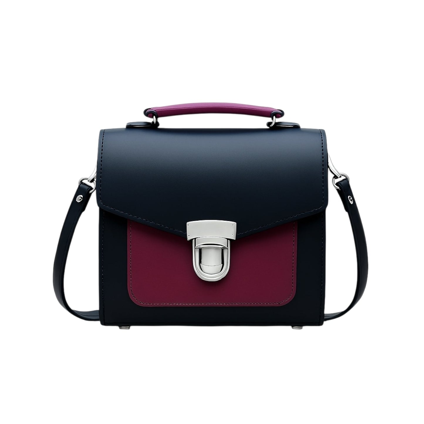 Handmade Leather Two Tone Sugarcube Handbag Black - Magenta