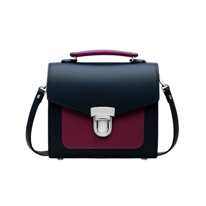 Handmade Leather Two Tone Sugarcube Handbag Black - Magenta