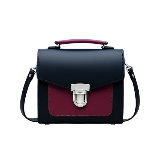 Handmade Leather Two Tone Sugarcube Handbag Black - Magenta