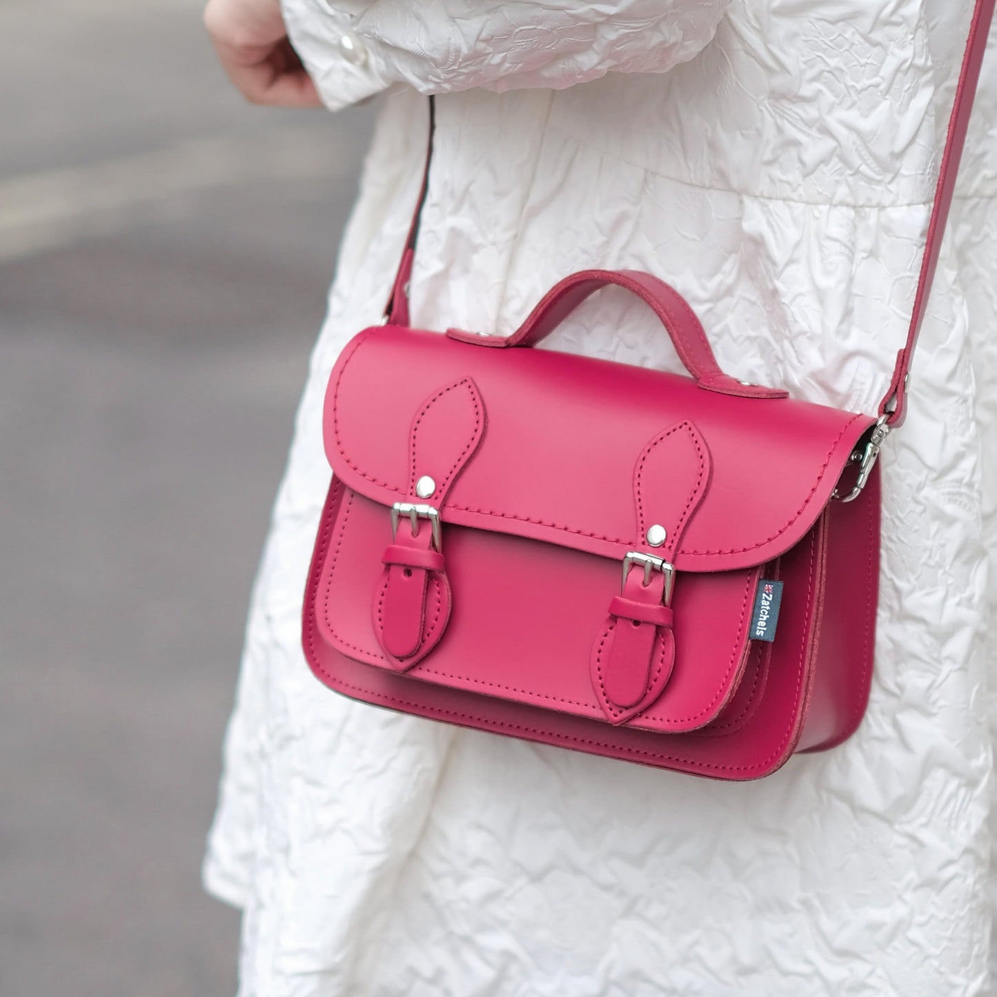 Handmade Leather Micro Satchel - Magenta  