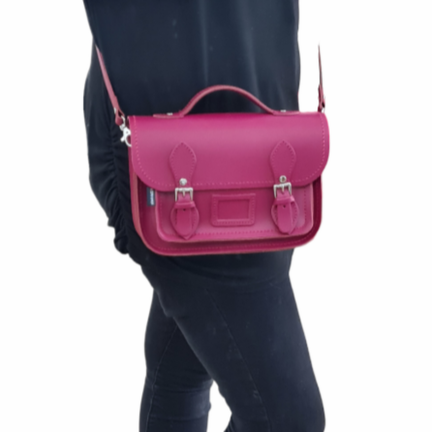Leather Midi Satchel - Magenta  