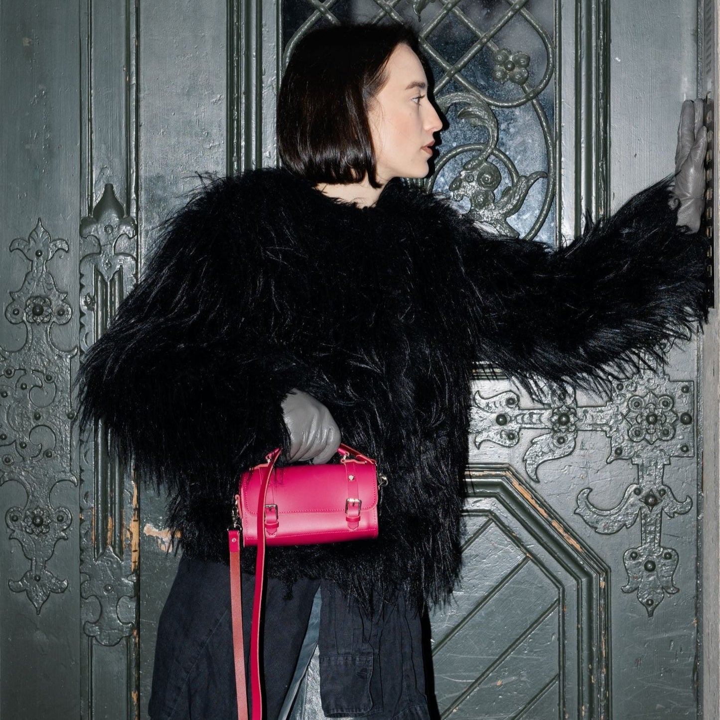 Handmade Leather Bowler Bag - Magenta  