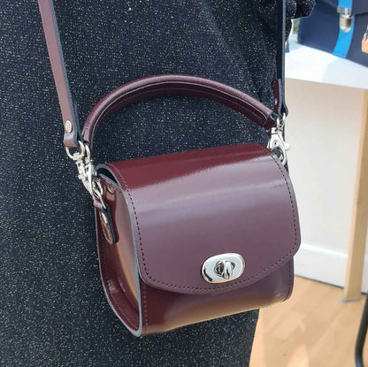 Bauble Handmade High Shine Leather Handbag - Marsala Red