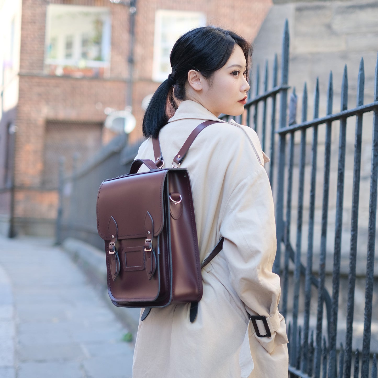 Handmade Leather City Backpack - Marsala Red  