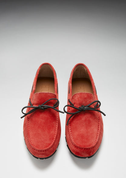 Tyre Sole Laced Driving Loafers, red suede  