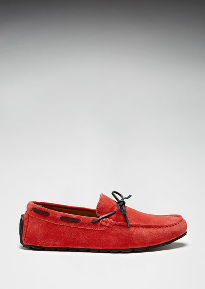 Tyre Sole Laced Driving Loafers, red suede  