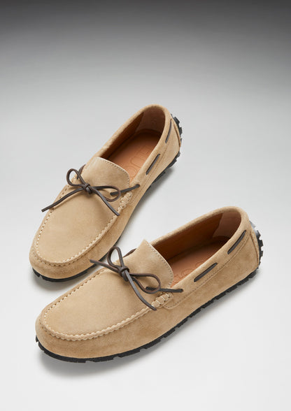Tyre Sole Laced Driving Loafers, taupe suede  