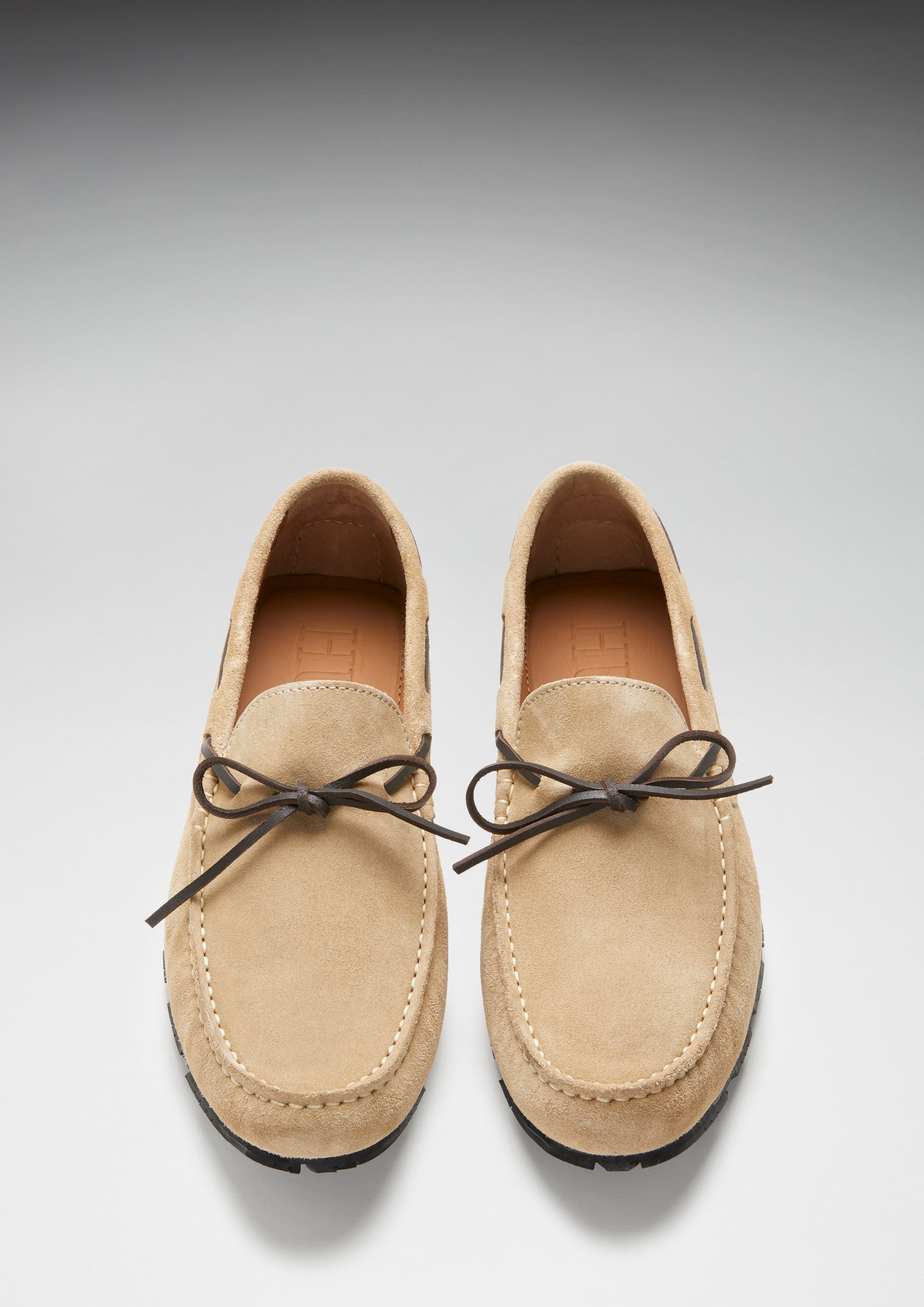 Tyre Sole Laced Driving Loafers, taupe suede  