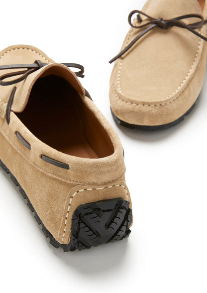 Tyre Sole Laced Driving Loafers, taupe suede  