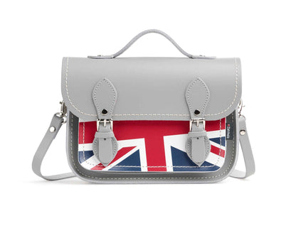Union Jack Midi Handmade Leather Satchel - Ghost Grey