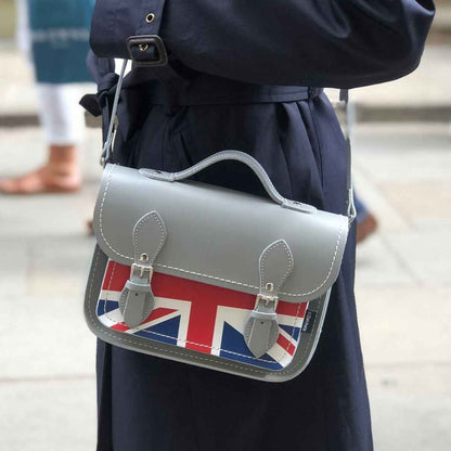 Union Jack Midi Handmade Leather Satchel - Ghost Grey