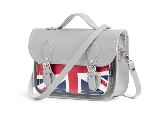 Union Jack Midi Handmade Leather Satchel - Ghost Grey