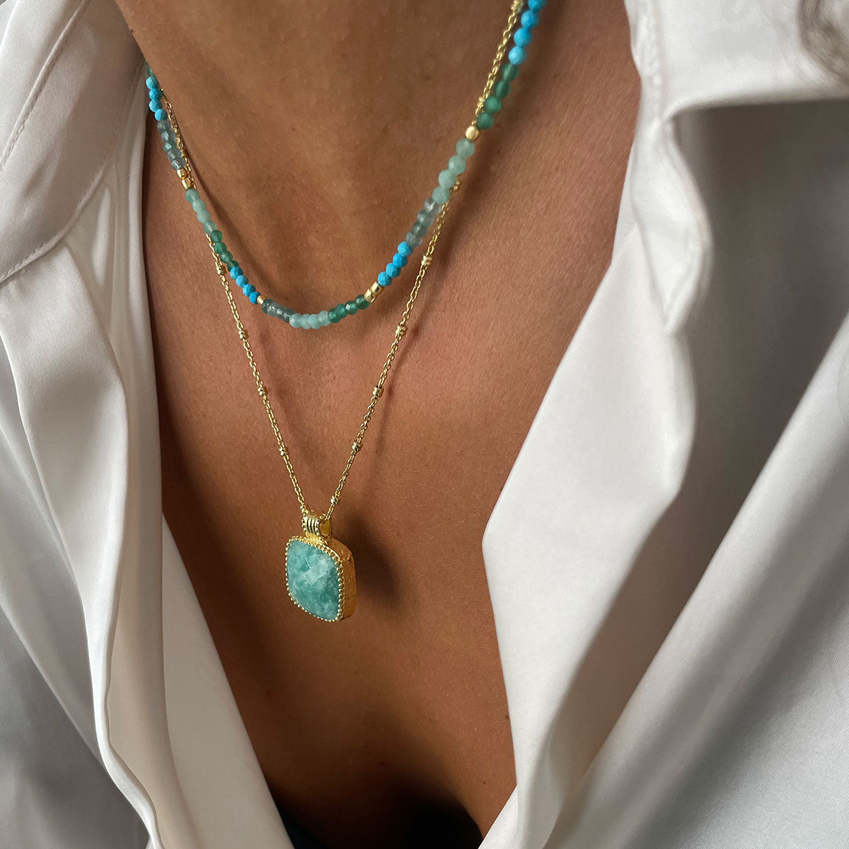 Tetra Large Square Gemstone Pendant  Labradorite  