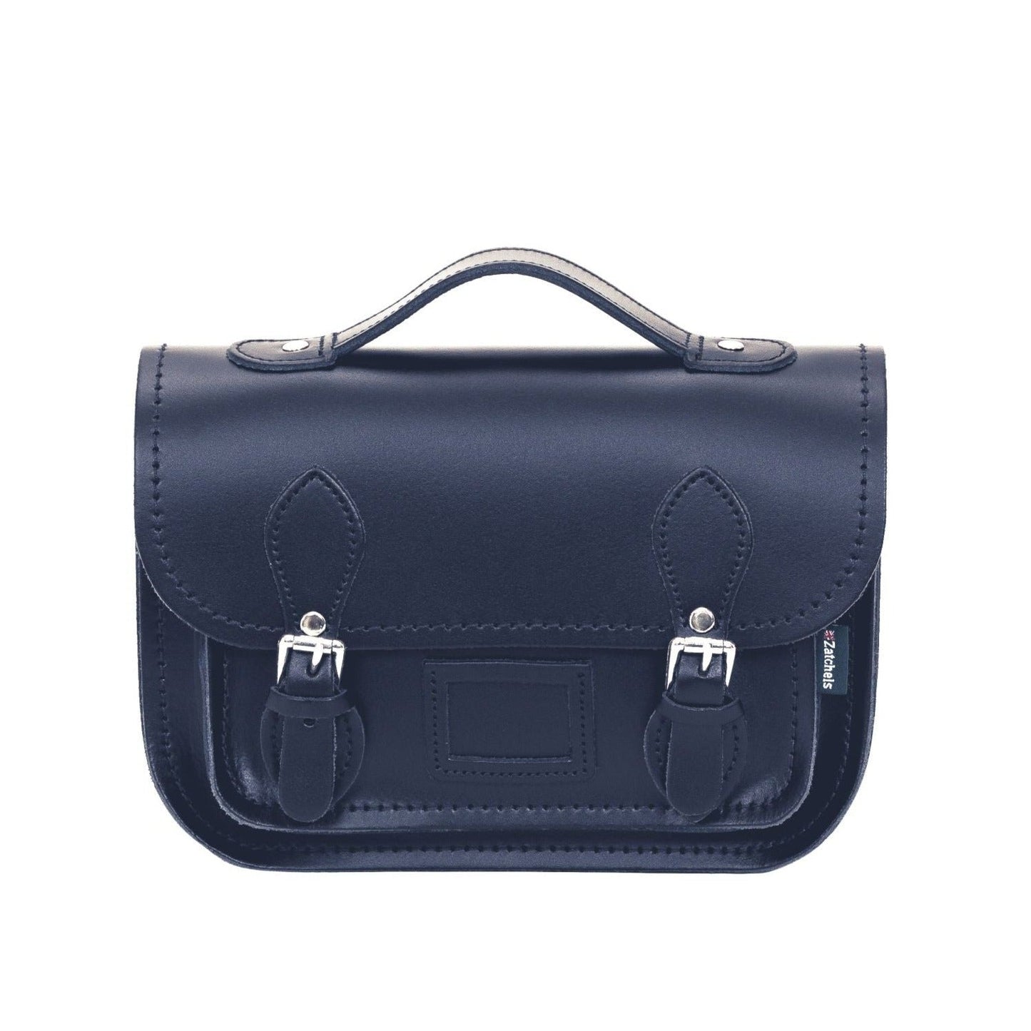 Leather Midi Satchel - Navy  