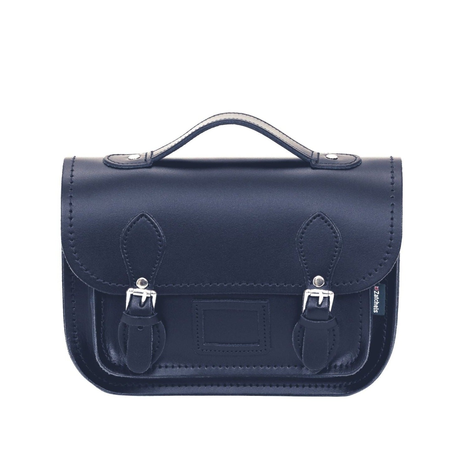 Leather Midi Satchel - Navy  