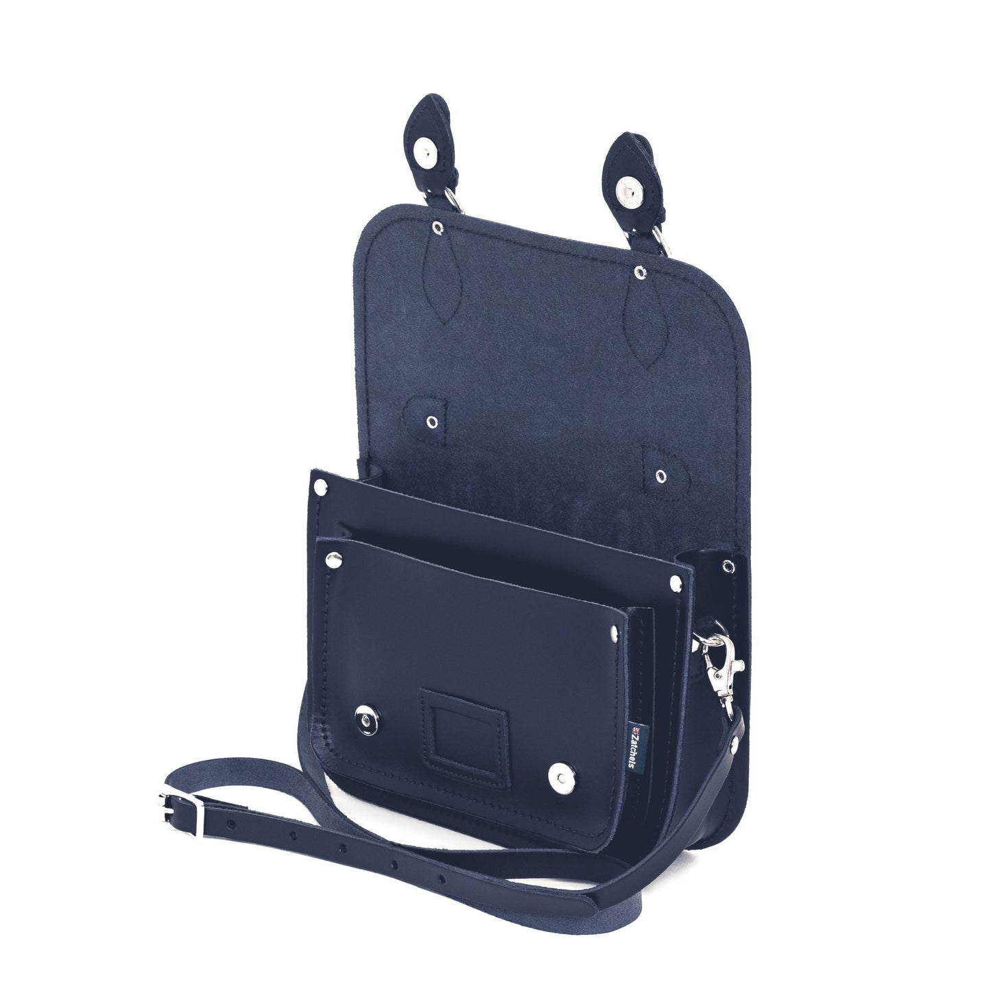 Leather Midi Satchel - Navy  