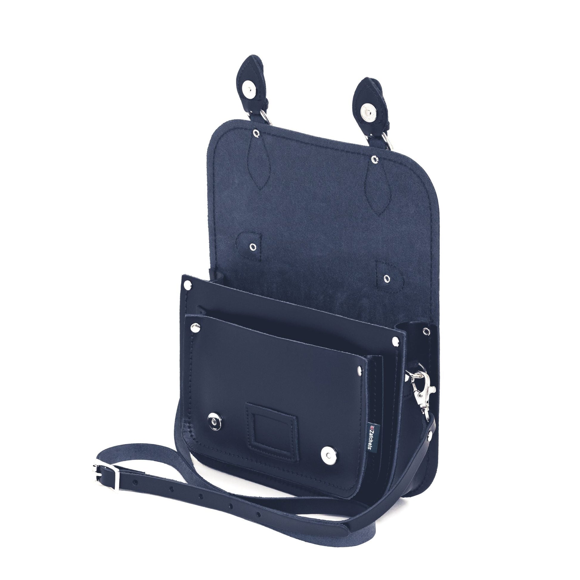 Leather Midi Satchel - Navy  