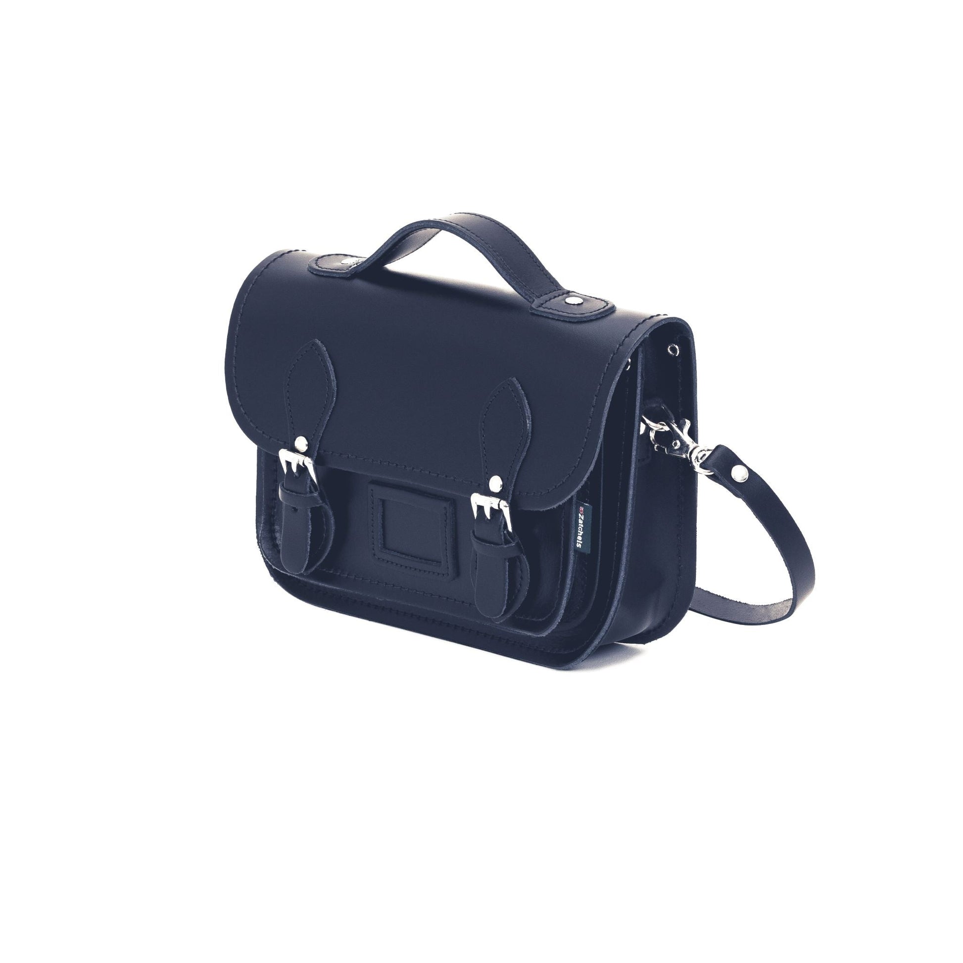 Leather Midi Satchel - Navy  