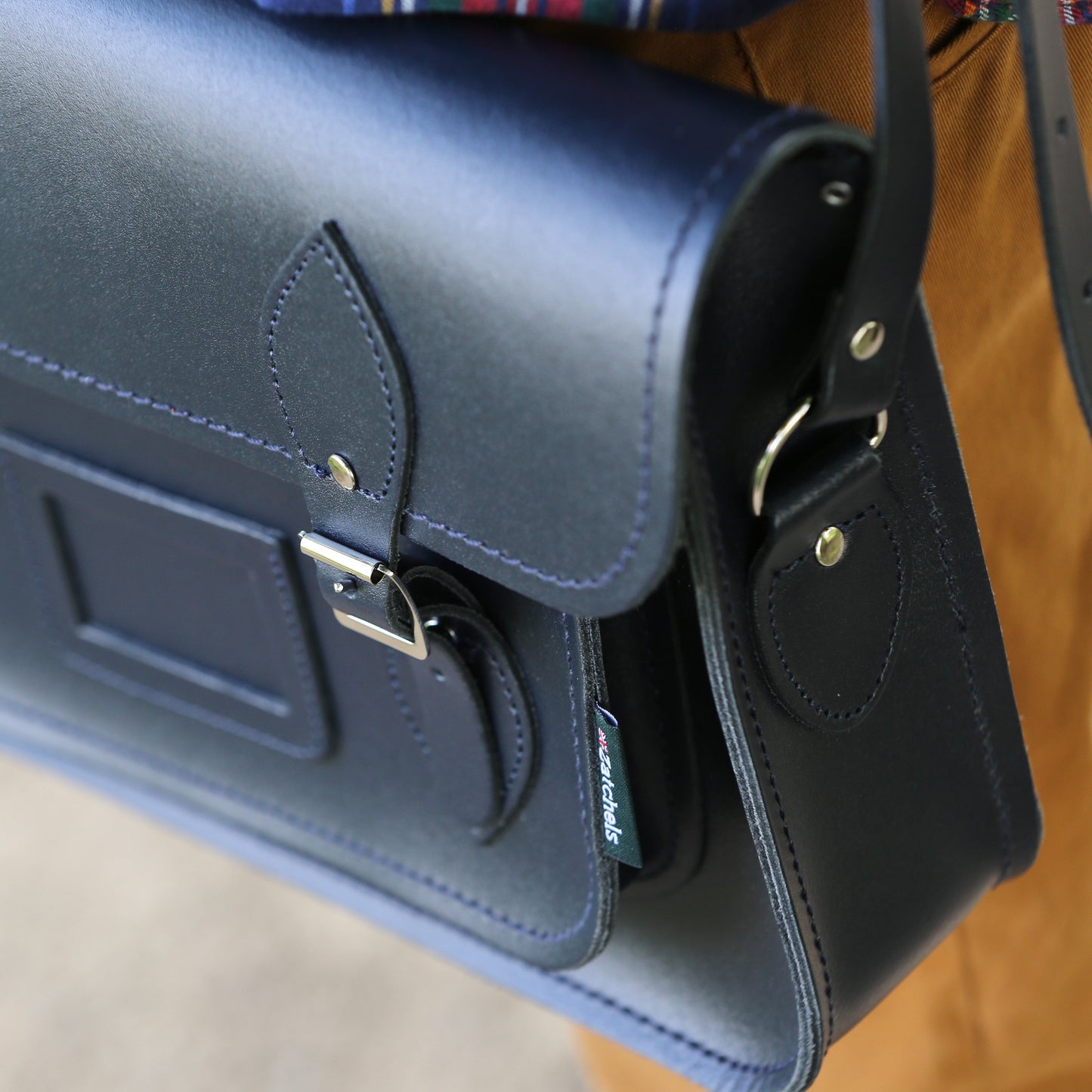 Handmade Leather Satchel - Navy Blue  
