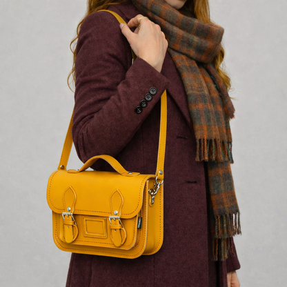 Leather Midi Satchel Yellow Ochre