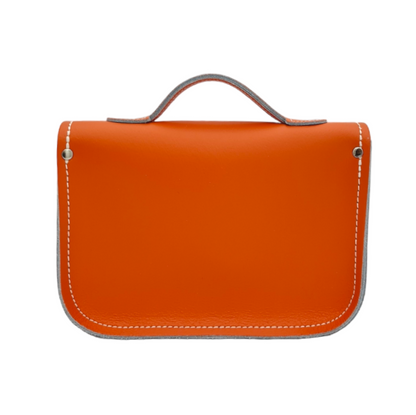 Leather Midi Satchel - Orange  