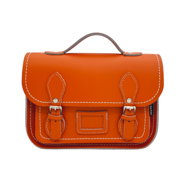 Leather Midi Satchel - Orange  