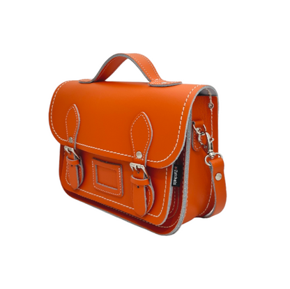 Leather Midi Satchel - Orange  