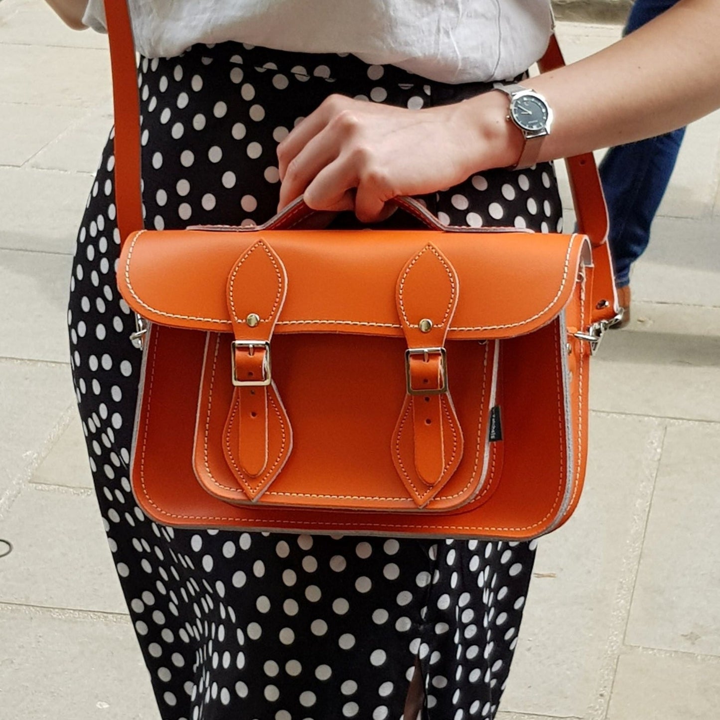 Handmade Leather Satchel - Orange  