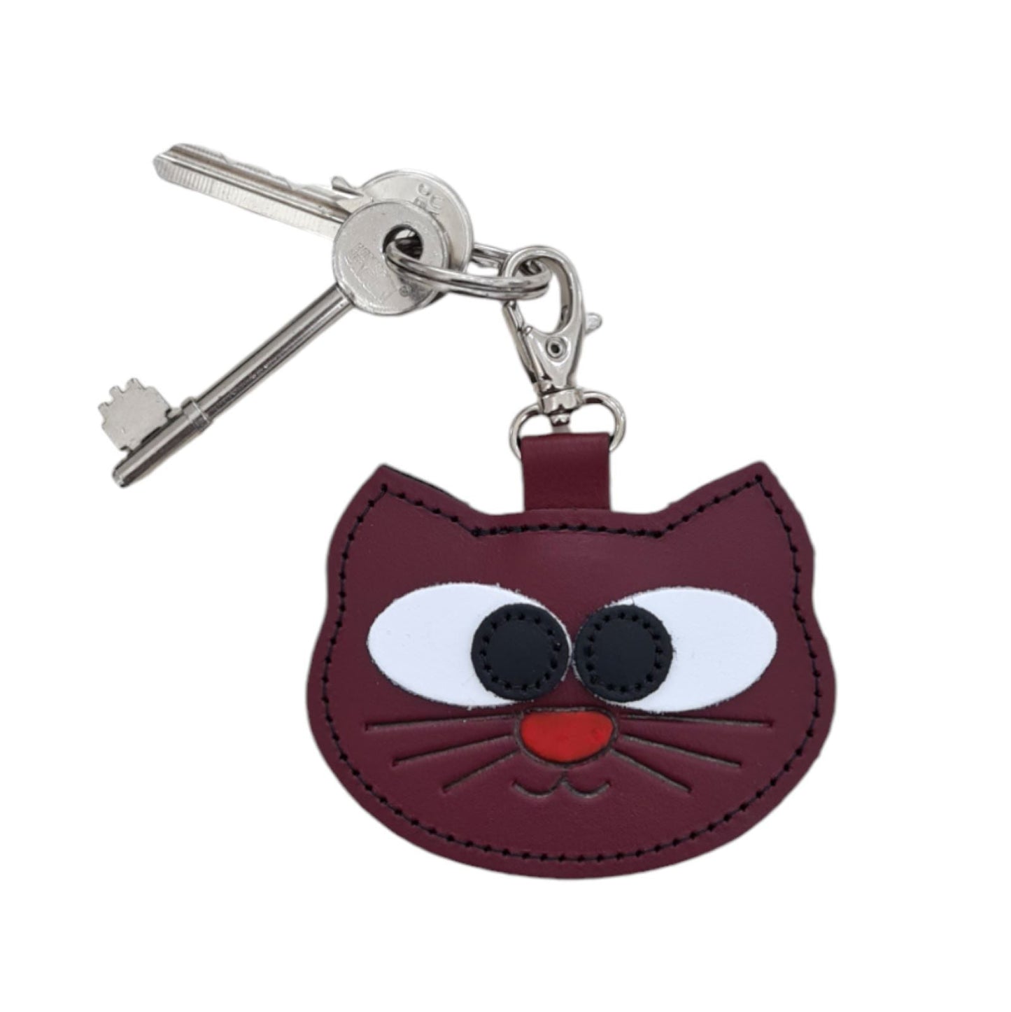 Colourful Cat Bag Charm - Oxblood  