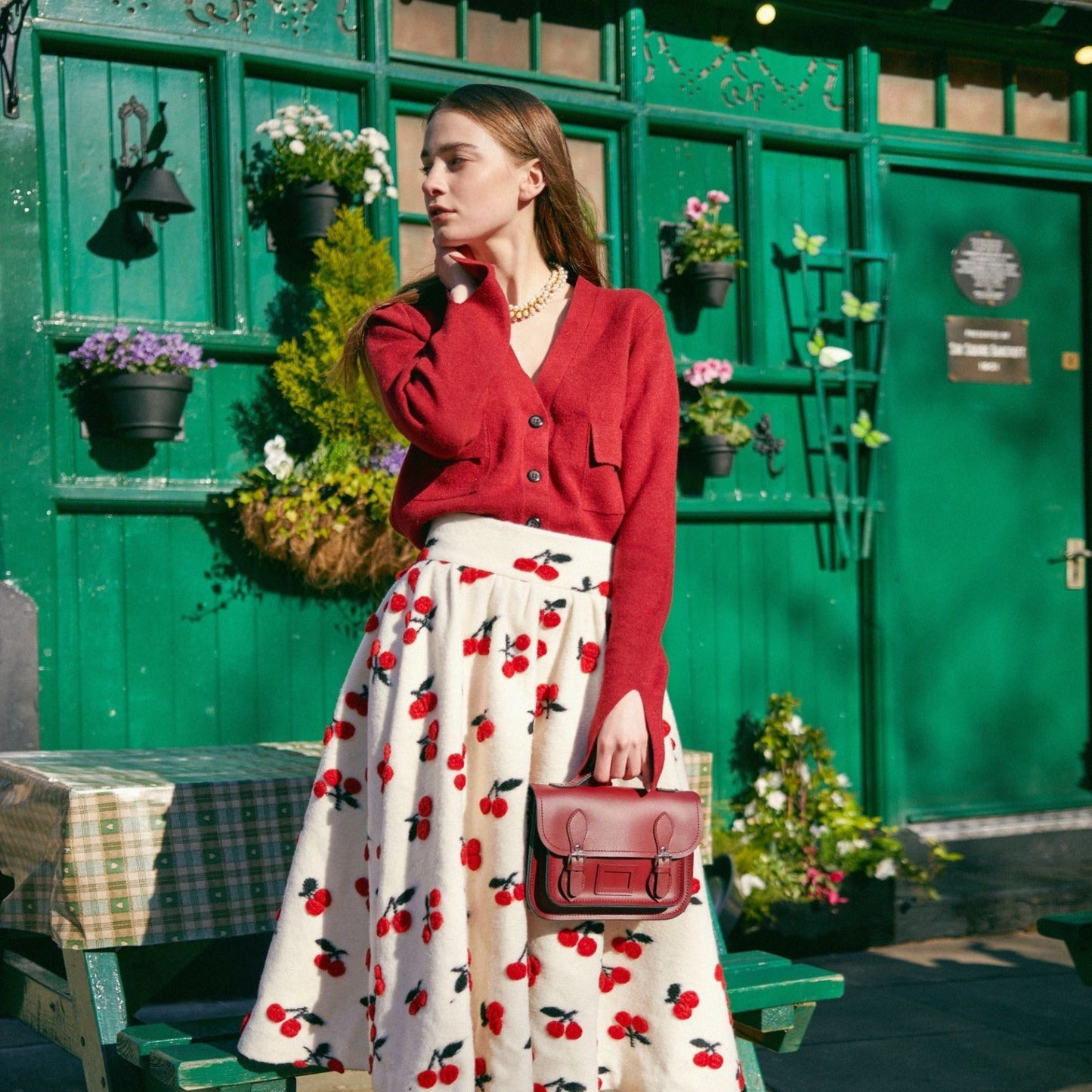 Leather Midi Satchel - Pastel Cream  