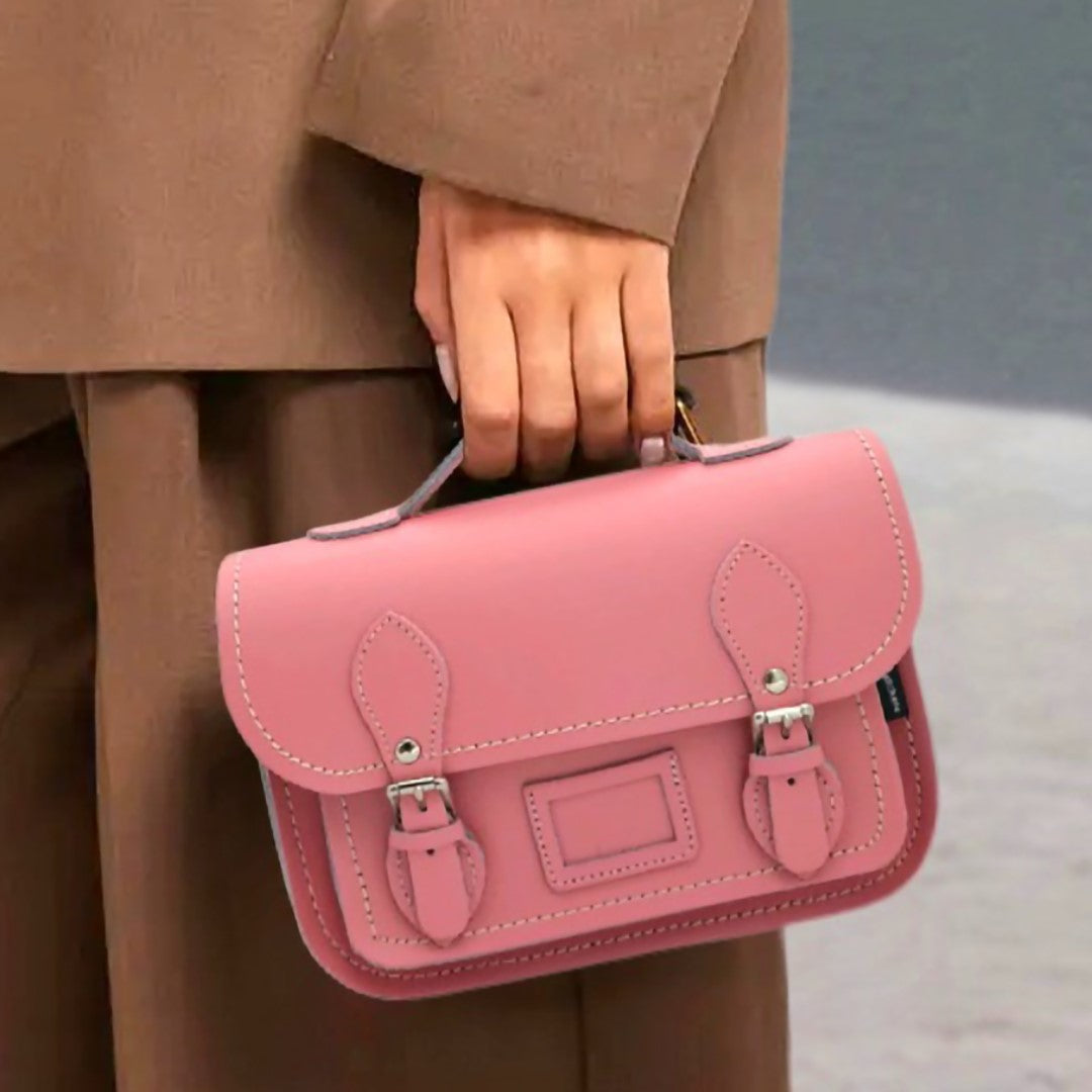 Leather Midi Satchel Pastel Pink