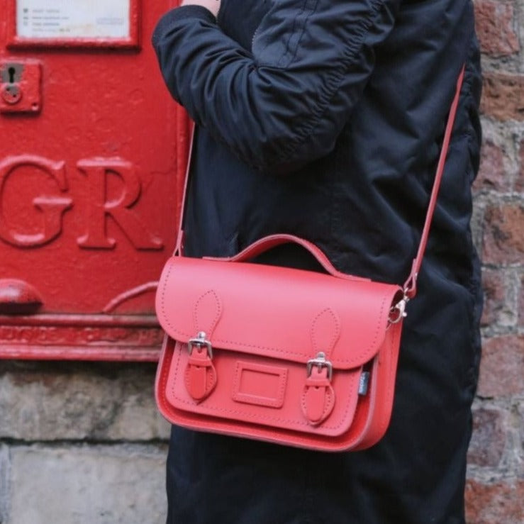 Leather Midi Satchel - Pillar Box Red  