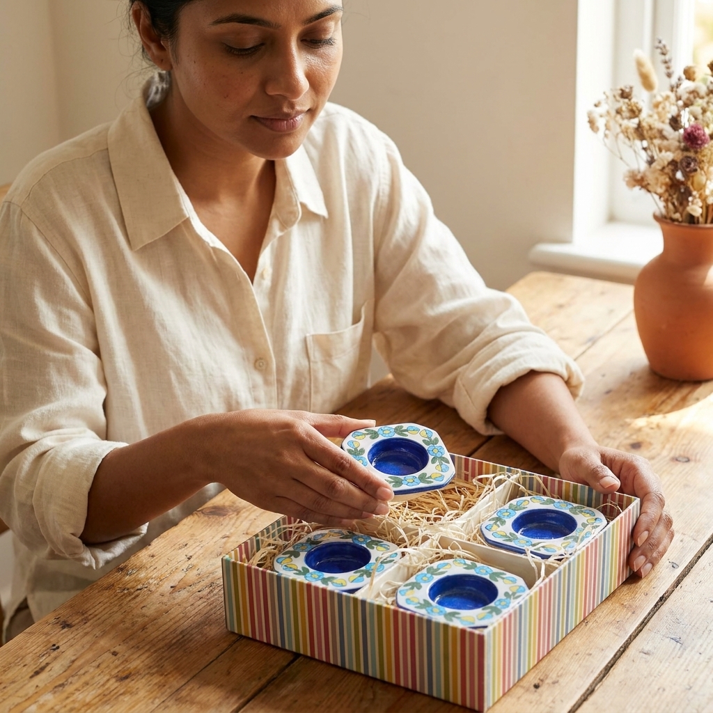 Blue Pottery Candle Holder — Handcrafted Jaipur Ceramic | Unique Housewarming Gift UK