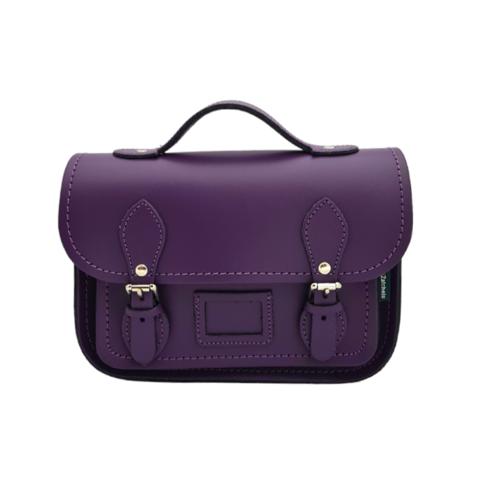 Leather Midi Satchel - Purple  